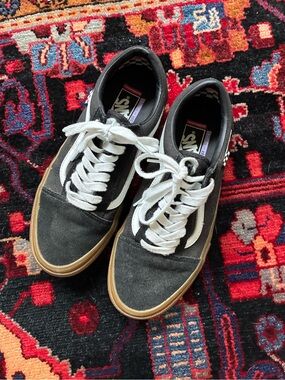 Vans Black Suede & White Stripe Sneakers with Gum Sole